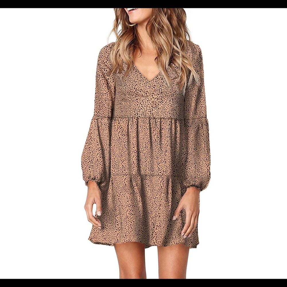 Summer Tunic Dress V Neck Leopard Shift Dress
